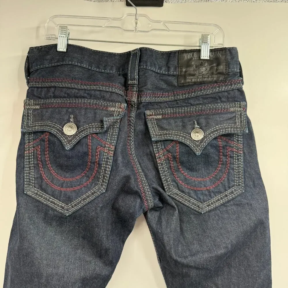 True Religion Ricky Straight Leg Jeans Mens 32 Dark Wash Blue Denim Zip Fly Y2k